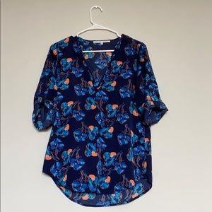 Collective Concepts blue and orange flowy top